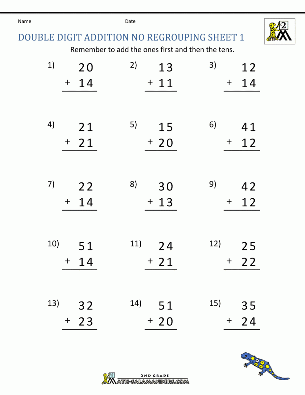 Math Worksheets Double Digit Addition