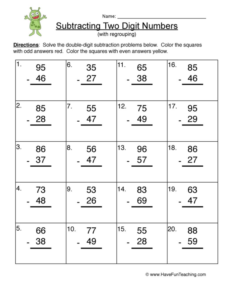 Subtraction Regrouping Worksheets For Grade 1