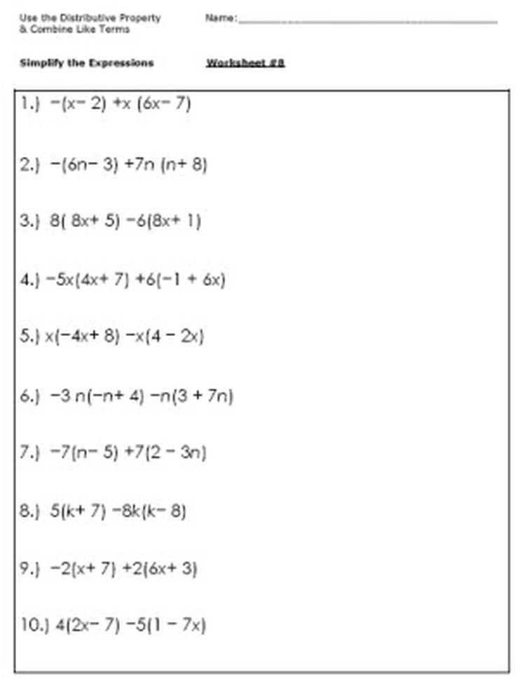 7th Grade Grade 7 Algebraic Expressions Worksheets