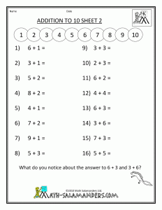 Addition Math Worksheets for Kindergarten Preschool math worksheets