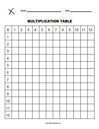 Printable Times Table Chart Black And White