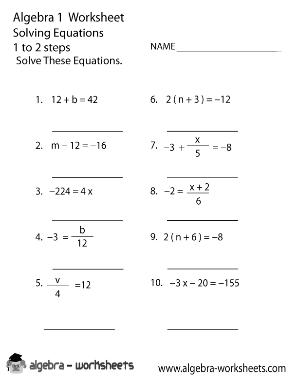 Solving Equations Algebra 1 Worksheet Printable Algebra worksheets