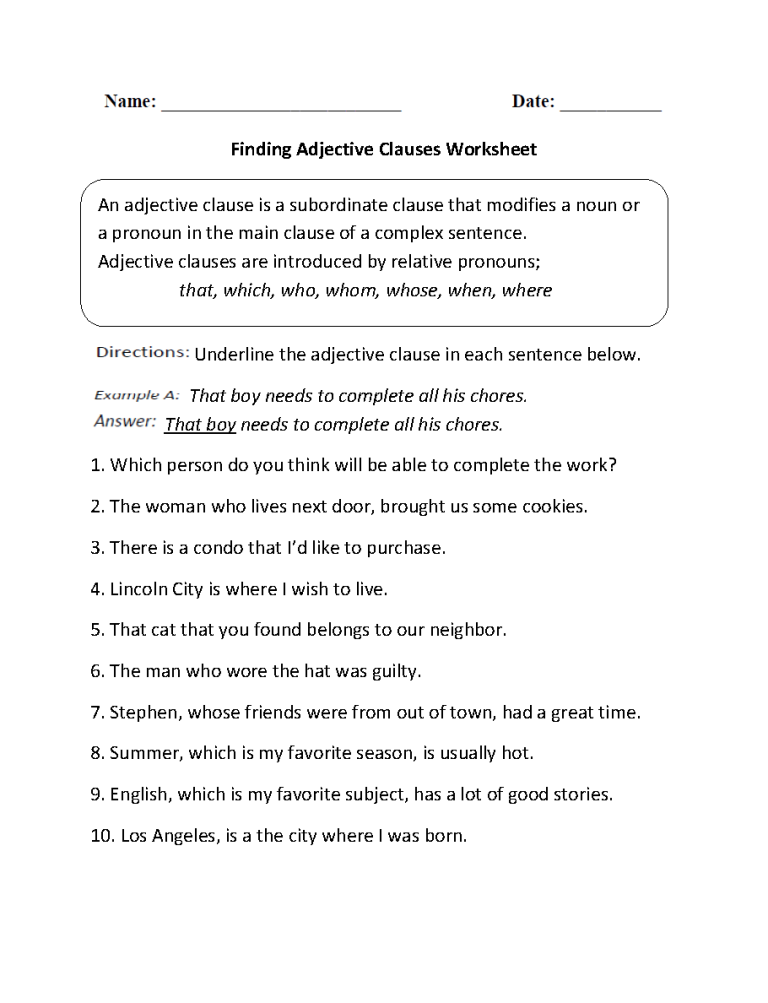 7th Grade Independent And Dependent Clauses Worksheet With Answers