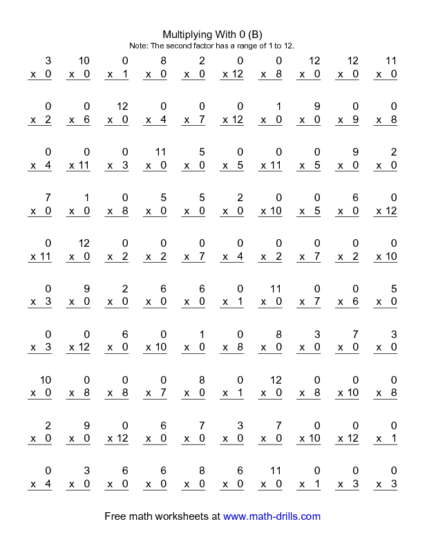Multiplication Worksheet 100 Vertical Questions Multiplication