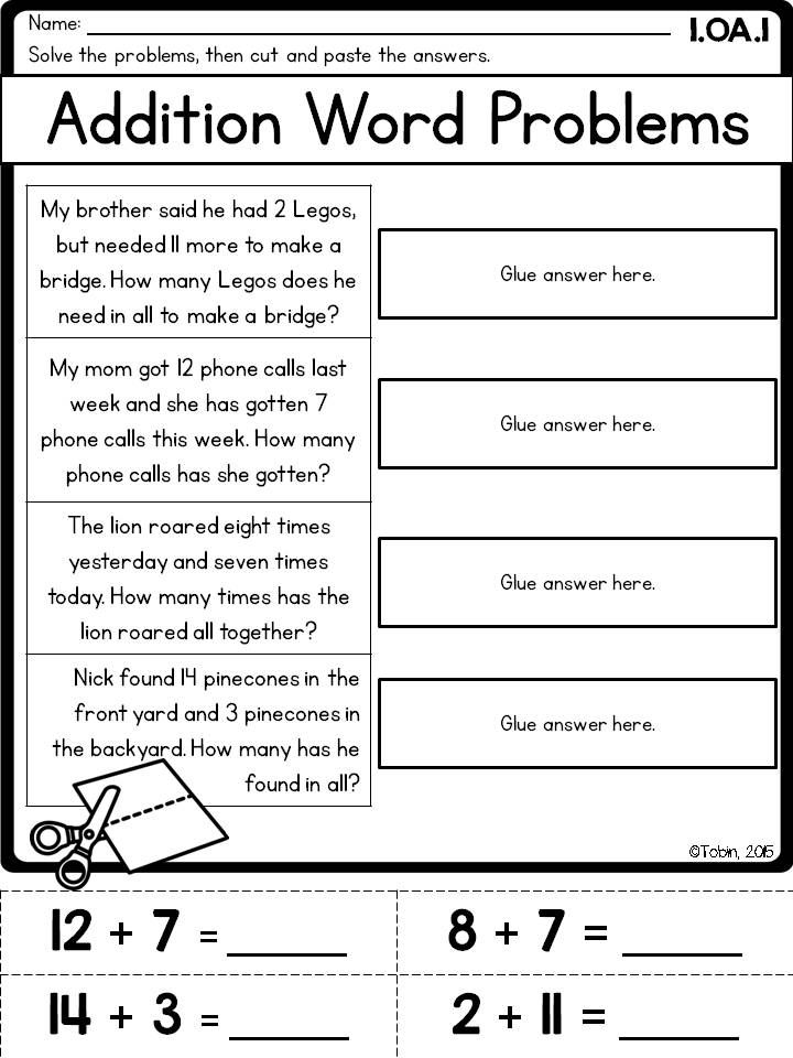 Addition Word Problems With Pictures Grade 1