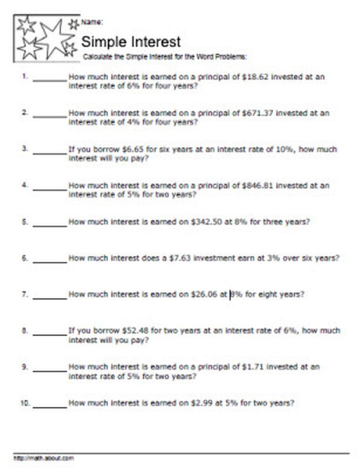 Answer Key Simple And Compound Interest Worksheet Answers