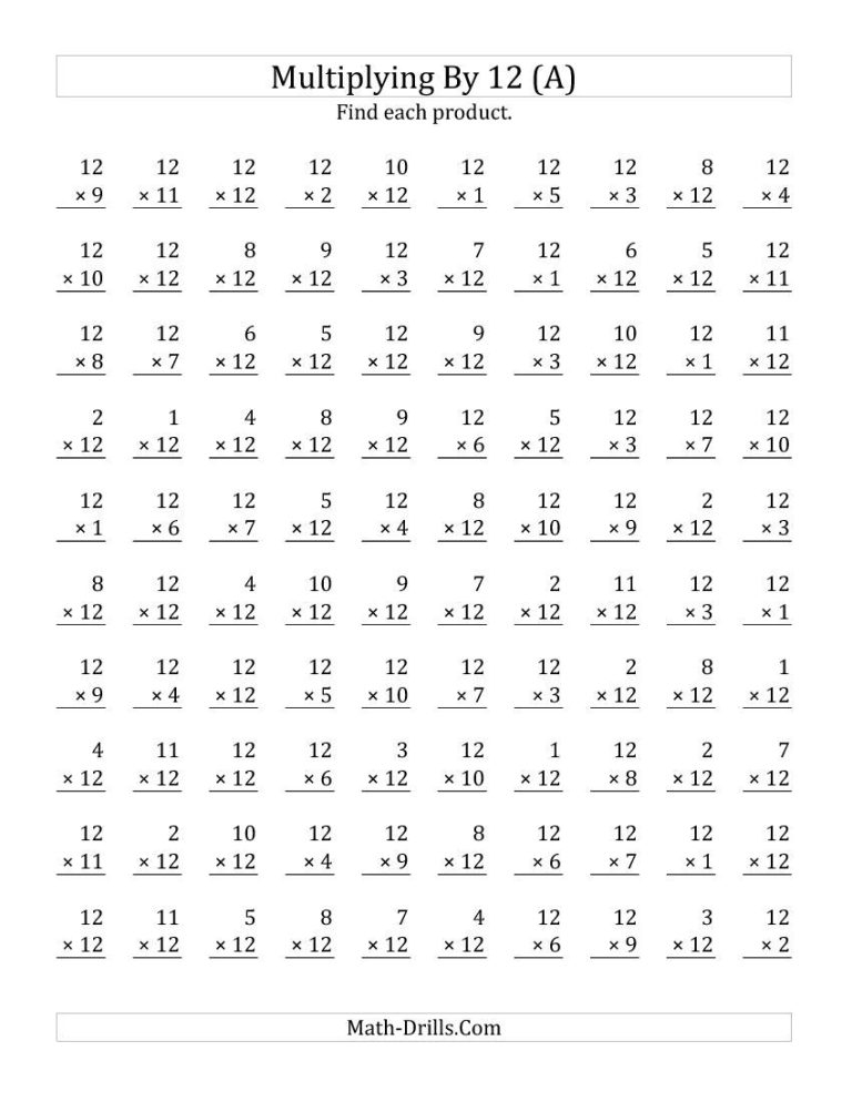 4th Grade Math Drills Multiplication