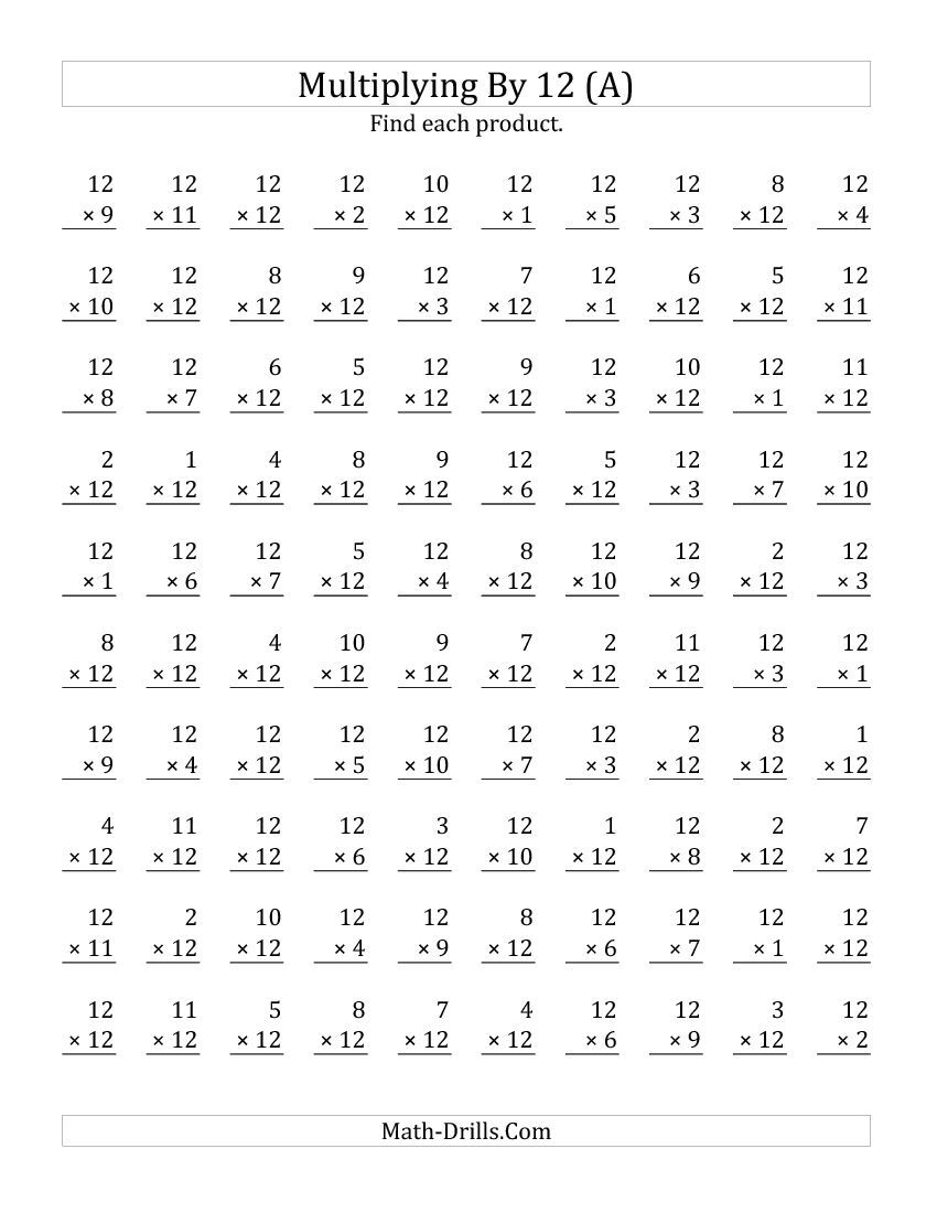 4th Grade Math Drills Multiplication