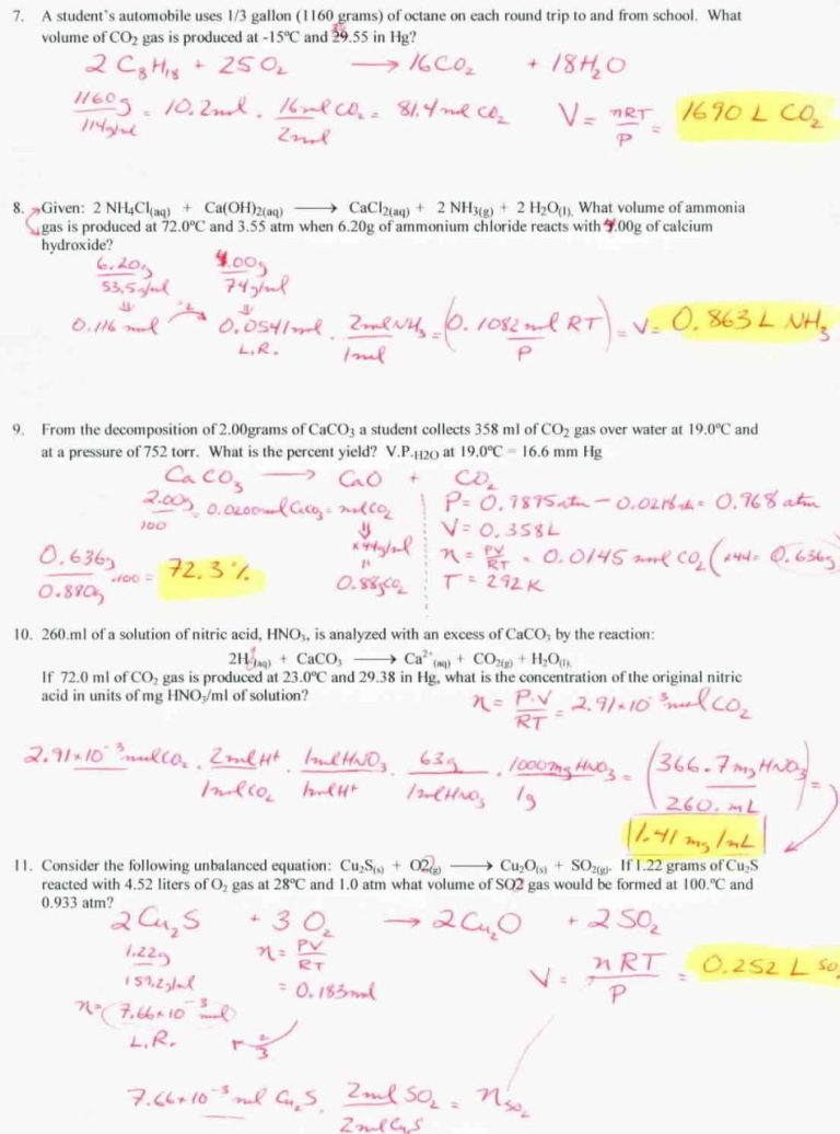 Ideal Gas Law Practice Problems Worksheet Answers Pdf