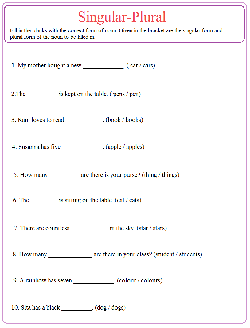 Worksheet For Class 1 English Grammar