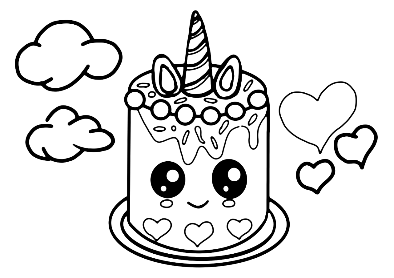 Unicorn Cake Coloring Pages Printable
