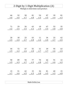 Multiplying a 2Digit Number by a 1Digit Number (A) Math Worksheet