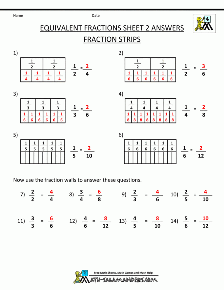 Finding Equivalent Fractions Worksheet Answers