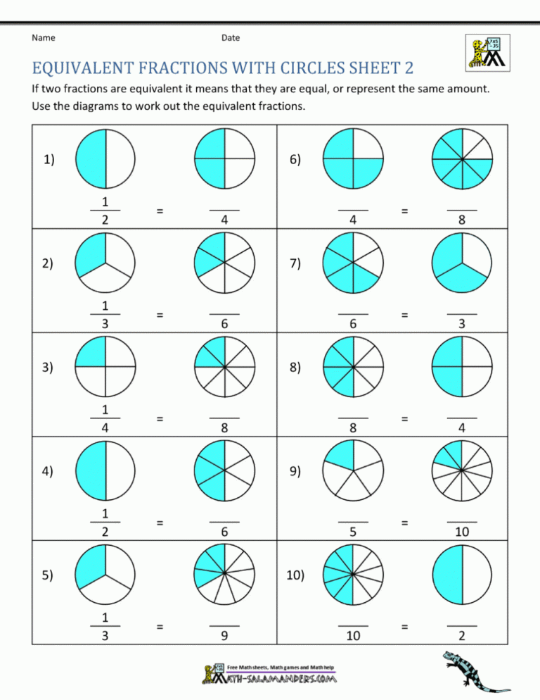 Equivalent Fraction Worksheets 5Th Grade