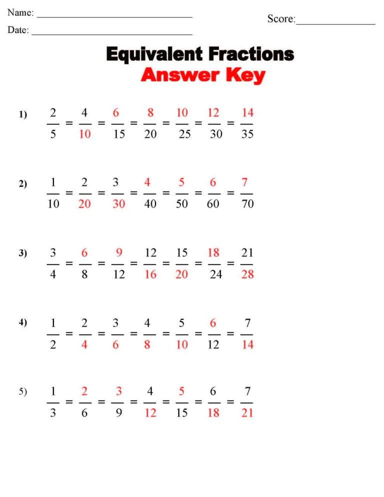 Finding Equivalent Fractions Worksheet Answer Key