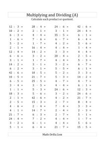 100 Horizontal Multiplication/Division Questions (Facts 1 to 7) Euro