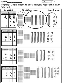 Borrowing Worksheet 3 Digit Subtraction With Regrouping Worksheets 2nd Grade