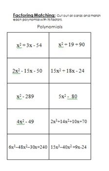 Grade 9 Factorization Of Polynomials Worksheet