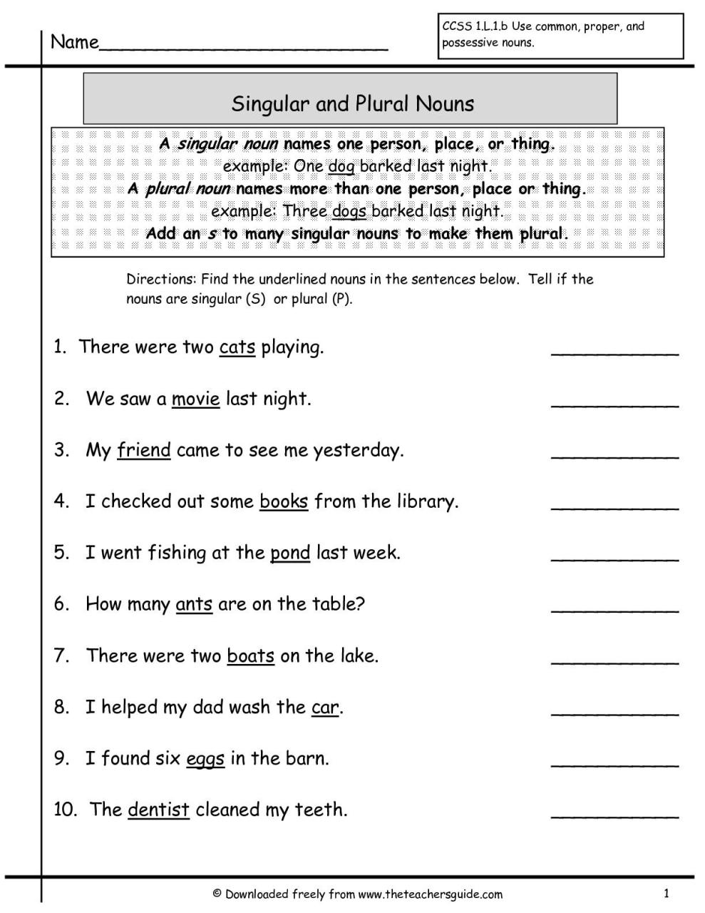 Plural Nouns Worksheet 3rd Grade Pdf