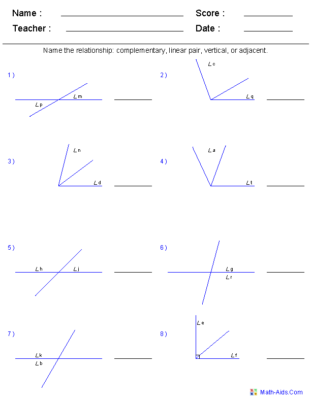 Answer Key 7th Grade Complementary And Supplementary Angles Worksheet Answers