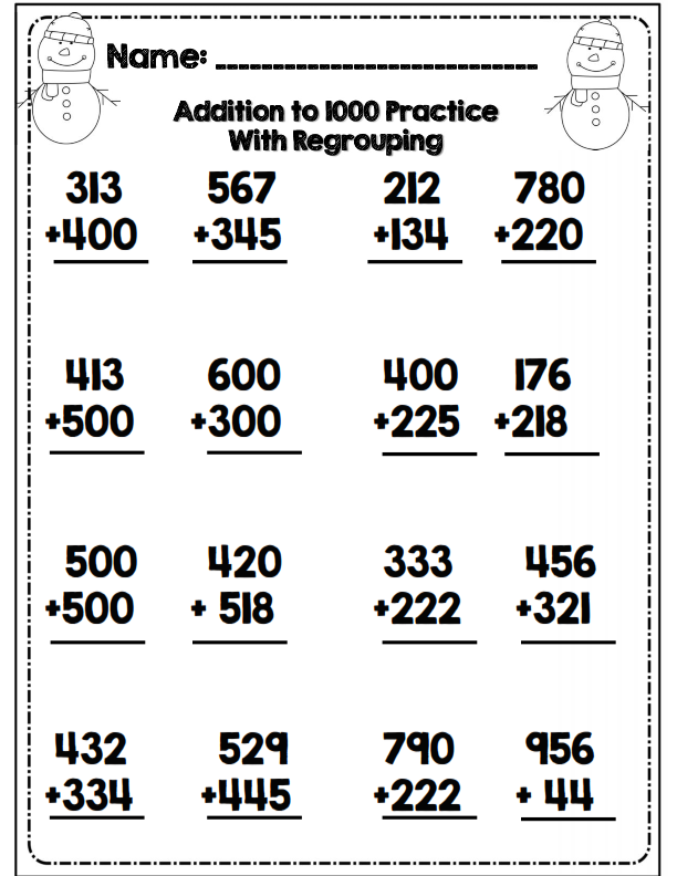 Subtraction Regrouping Worksheets 3Rd Grade
