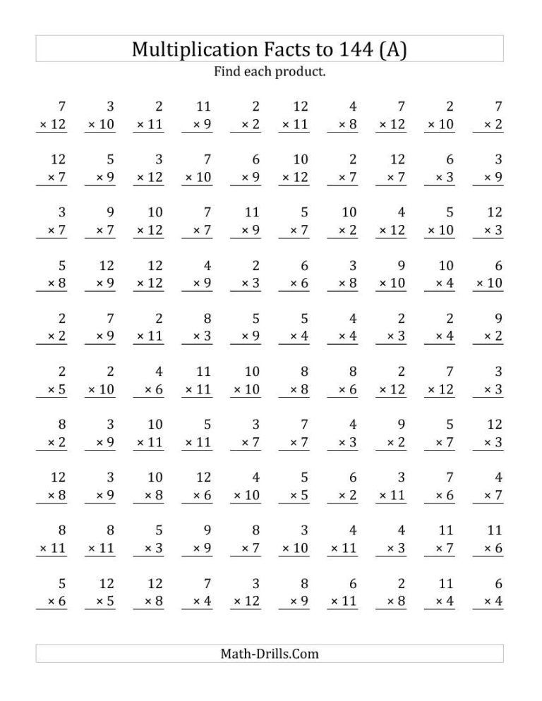 4th Grade Multiplication Drills 3s