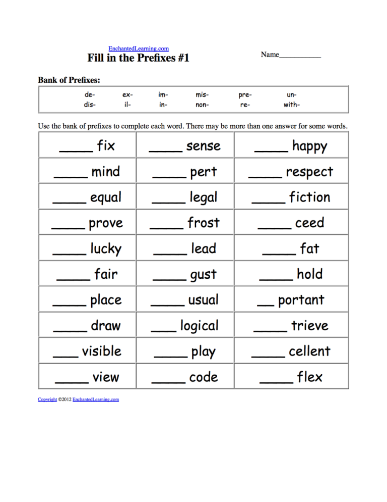 4th Grade Prefixes And Suffixes Worksheets Pdf