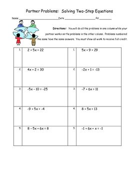 Two Step Equations Worksheet Algebra 1