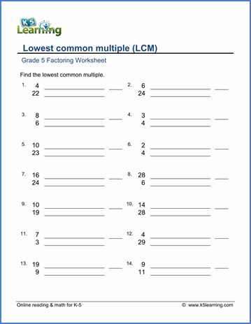6th Grade Least Common Multiple Worksheet