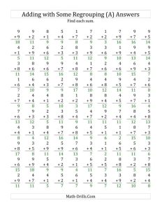 The 100 SingleDigit Addition Questions with Some Regrouping (A) math