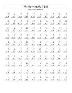 Multiplication 7 Times Table Worksheet Worksheetpedia