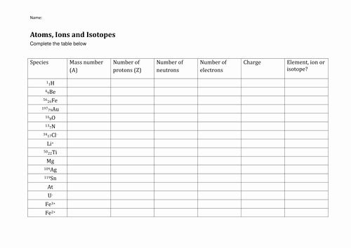 Isotopes/ions Worksheet Answer Key