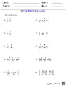 Solving Rational Equations Worksheets Rational expressions