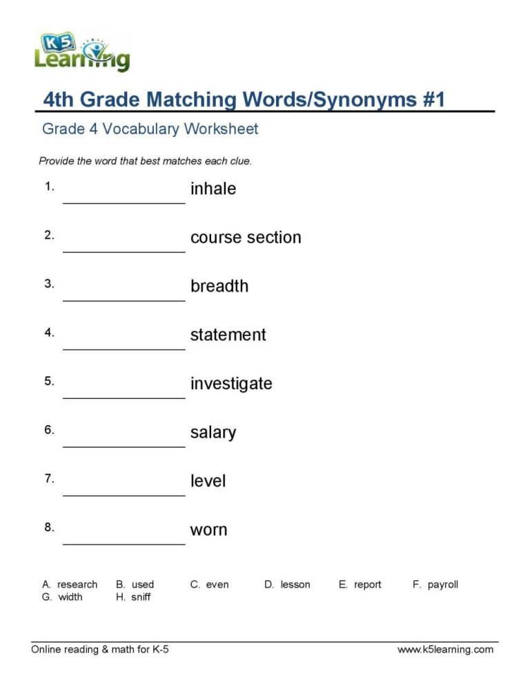 Grade 4 K5 Learning Math Worksheets