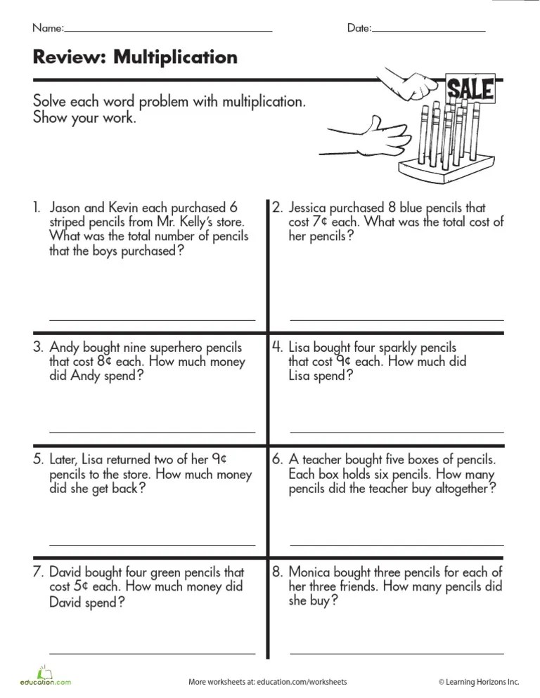 Worksheet On Multiplication Word Problems For Grade 1