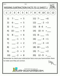 1st Grade Math Facts Printable Worksheet Math Worksheets Printable