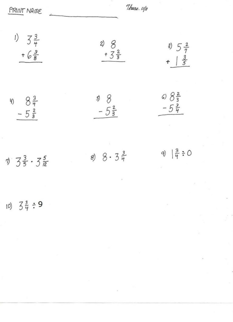 Operations With Fractions Worksheet Doc