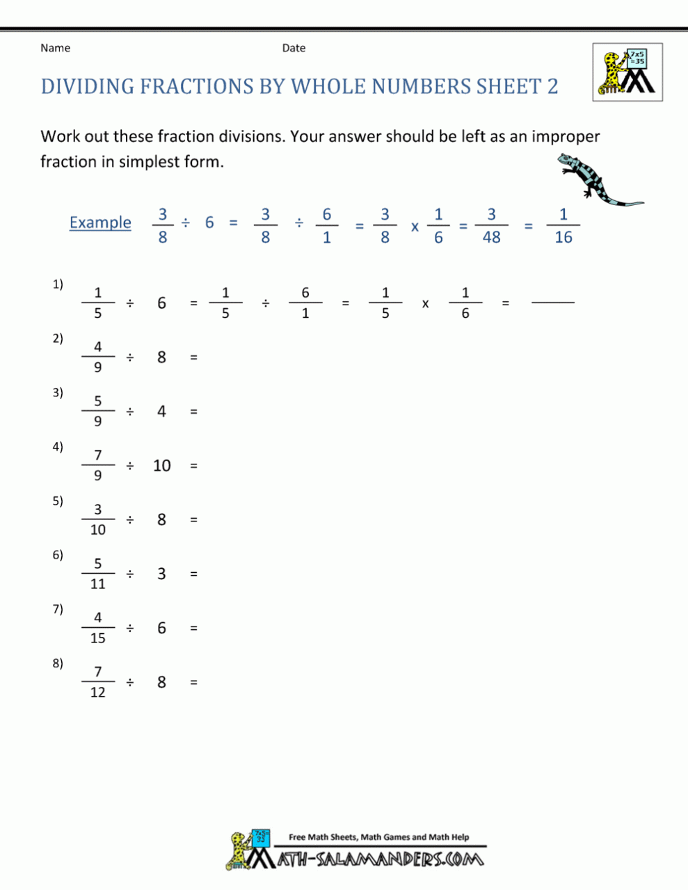 Division Of Fractions Worksheets With Answers Pdf