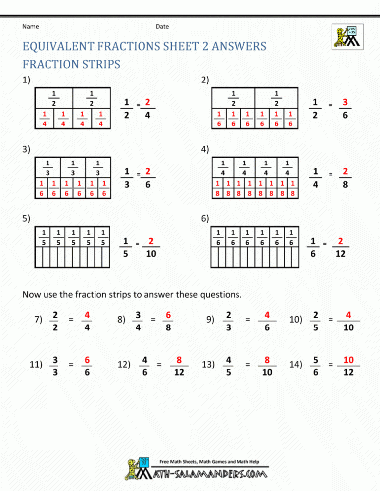 Equivalent Fraction Worksheet Grade 4