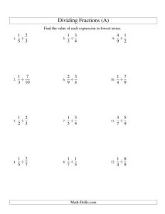 Dividing Proper Fractions (A) Fractions Worksheet