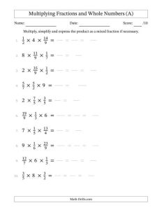Multiplying and Simplifying Fractions with Some Whole Numbers and Three