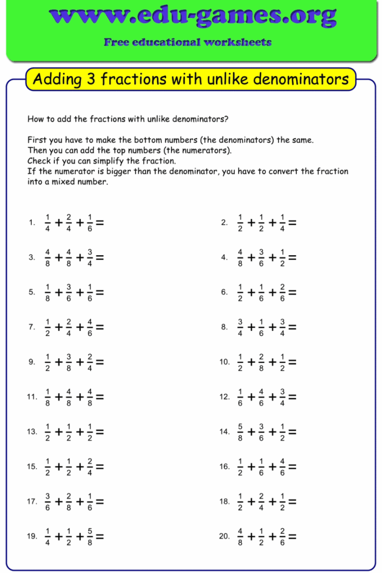 Subtraction Of Dissimilar Fractions Worksheets With Answers