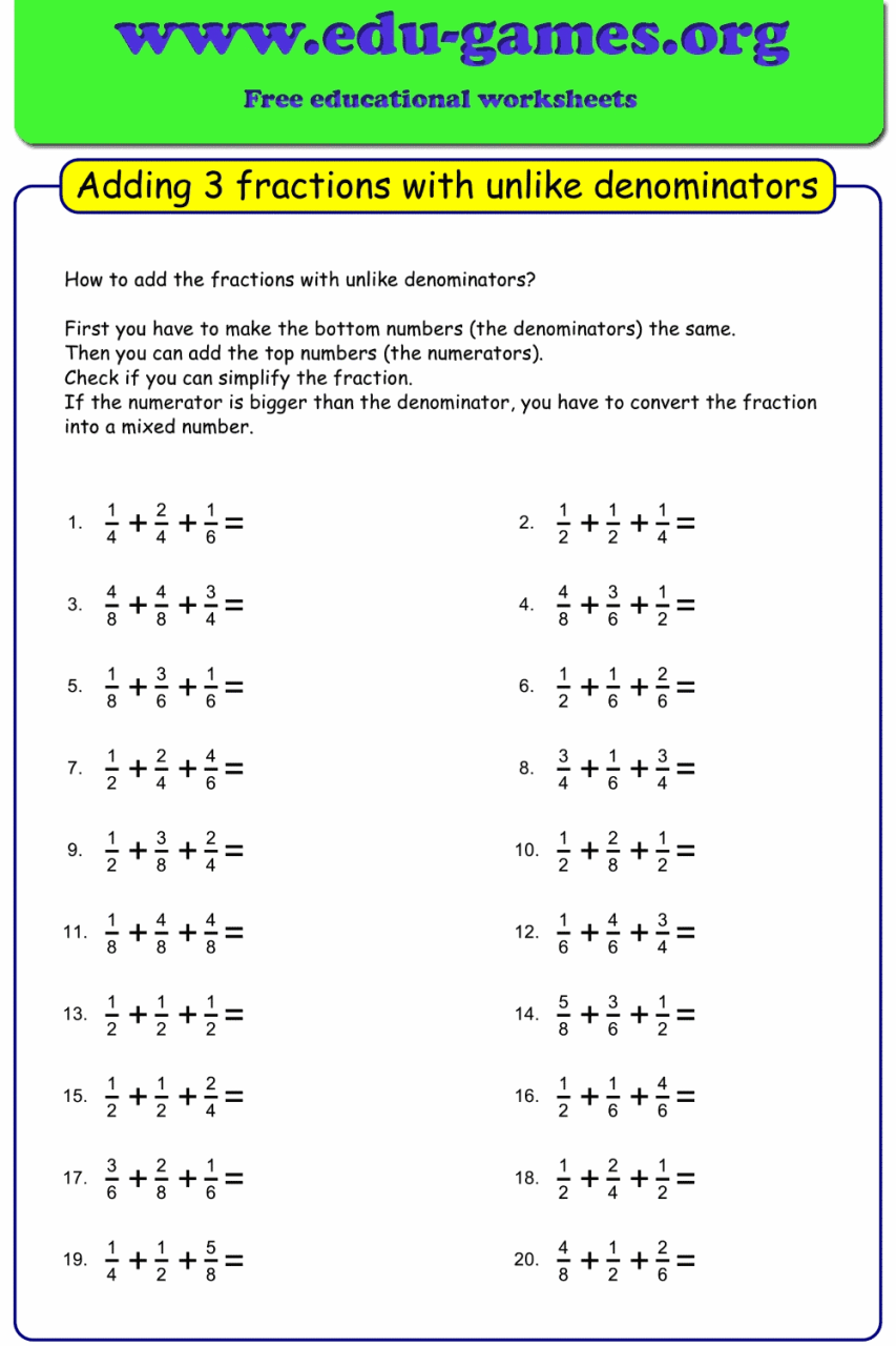 Adding Fractions With Like Denominators Worksheets With Pictures