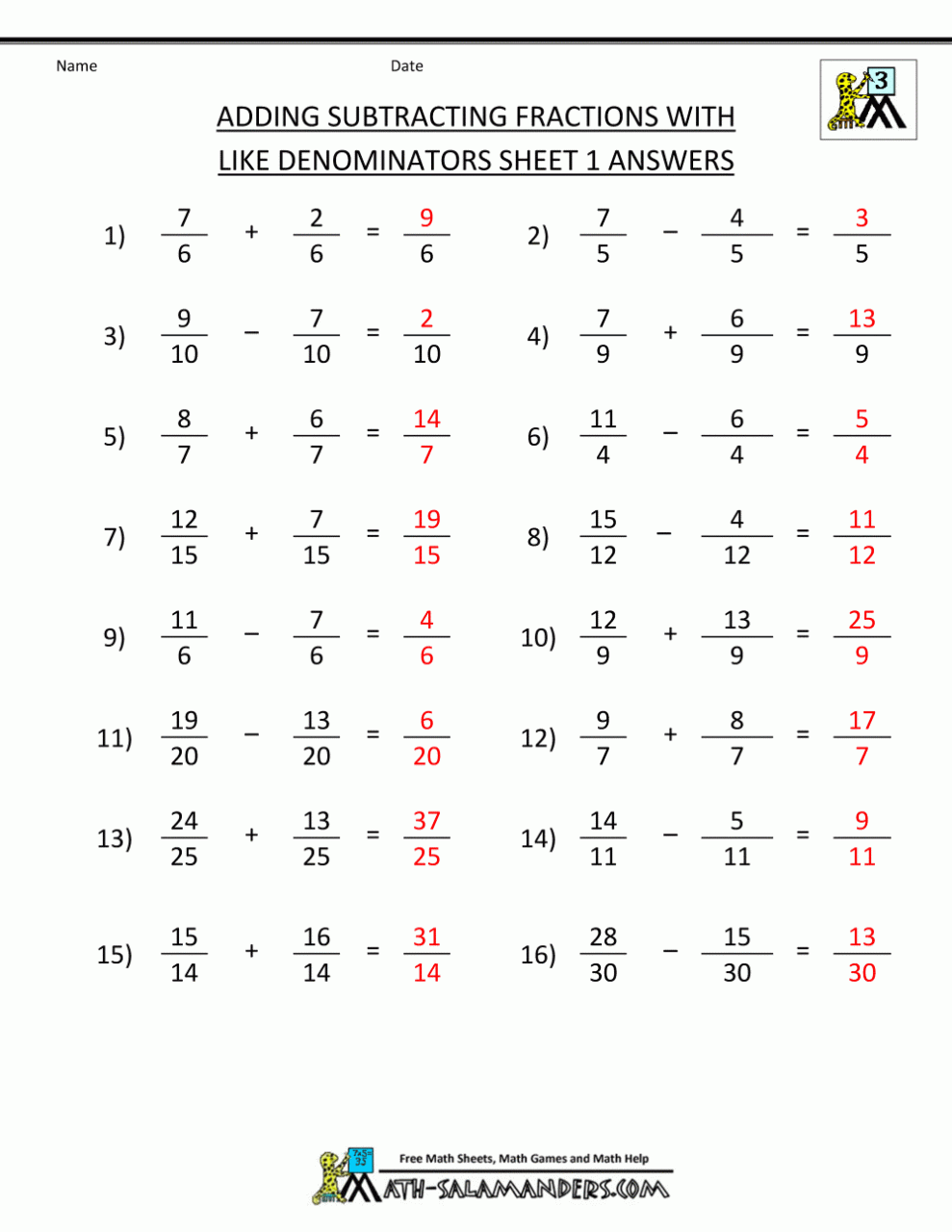 Fractions Worksheets Answers / Transformations Work Sheet