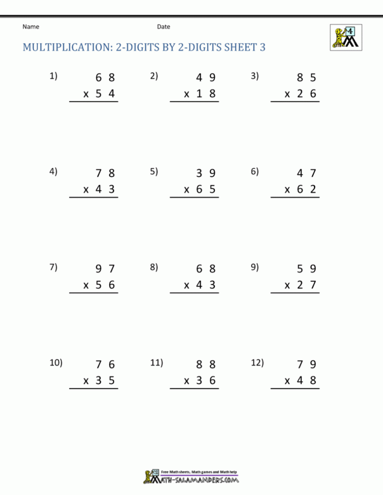 4 Digit By 3-Digit Multiplication Worksheets Pdf With Answers
