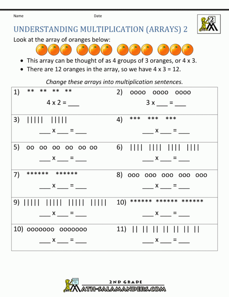 Multiplication Array Worksheets For Grade 2