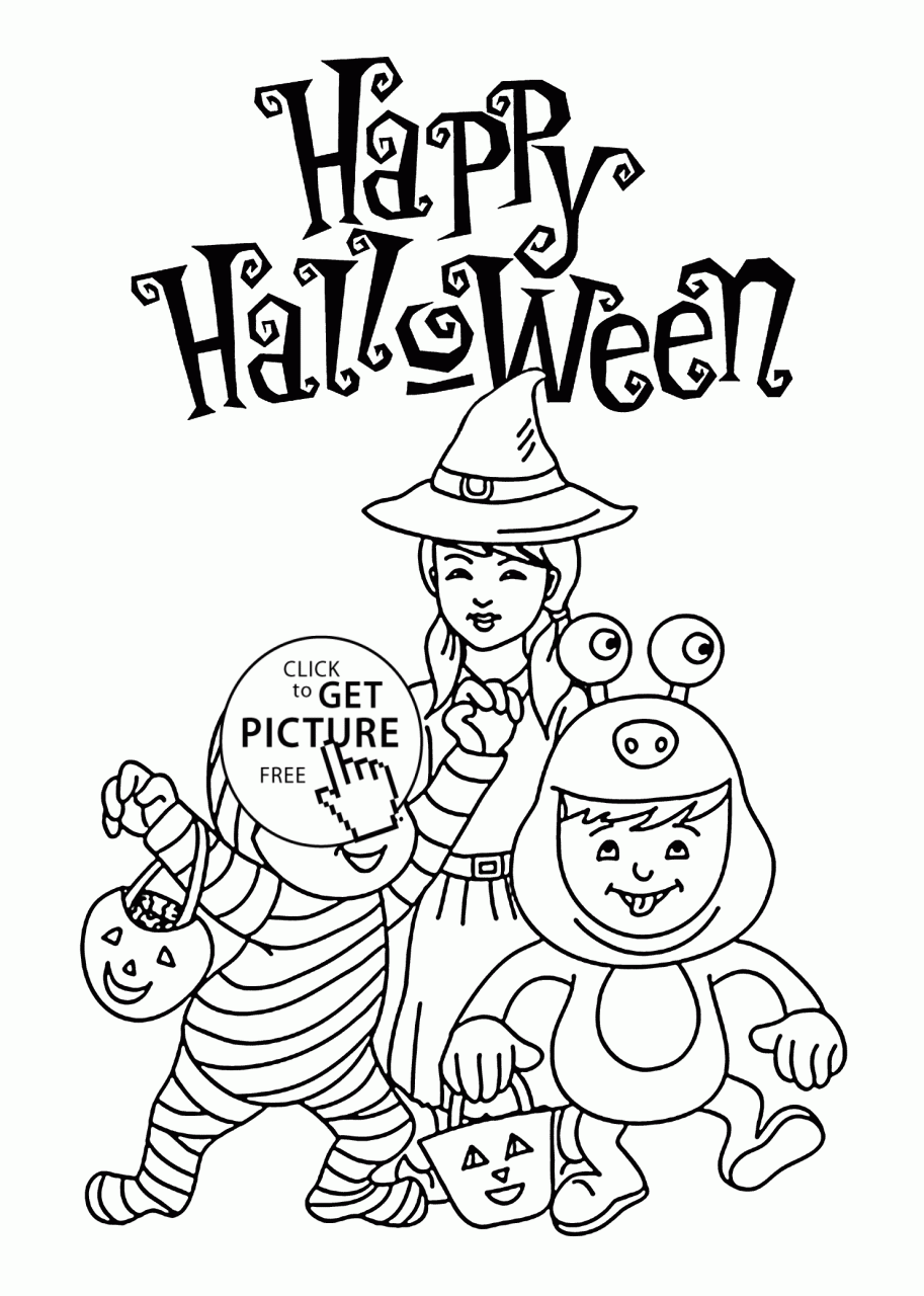 Halloween Happy kids coloring page for kids, printable free Halloween