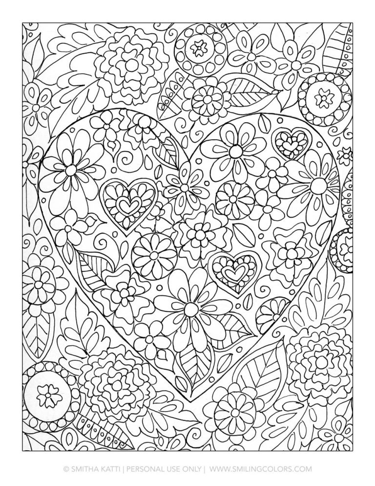 Coloring Page Flower Heart