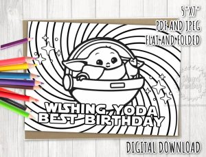 Wishing Yoda Best Birthday Card DIY Adult Coloring Arts and Etsy