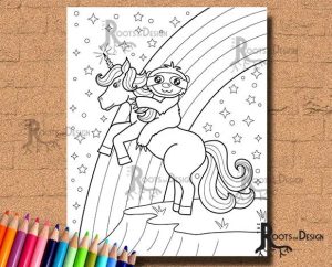 INSTANT DOWNLOAD Coloring Page Sloth Riding A Unicorn Print Etsy